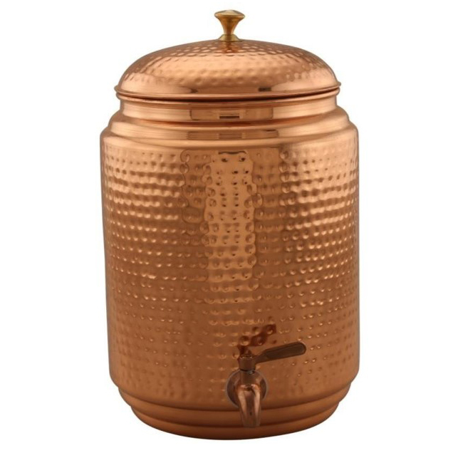 Copper Hammered 5 Liter Water Cooler with Lid & Stand