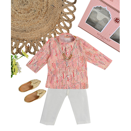 Classy Peach Silk Indowestern Set - Color: Different Available