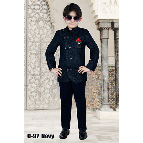 C-97 Black Double Button Indowestern Suit - Age Group: Kids