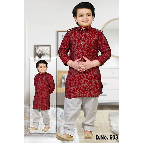 Printed Pathani Kurta Pajama Set - Age Group: 9 To 10 Years
