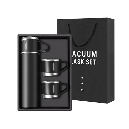 Vacuum Flask Gift Set With Cup - Color: Black