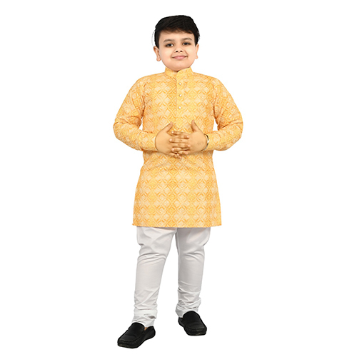 Yellow Printed Kurta Pajama Set - Age Group: 5 -6 Years And Above
