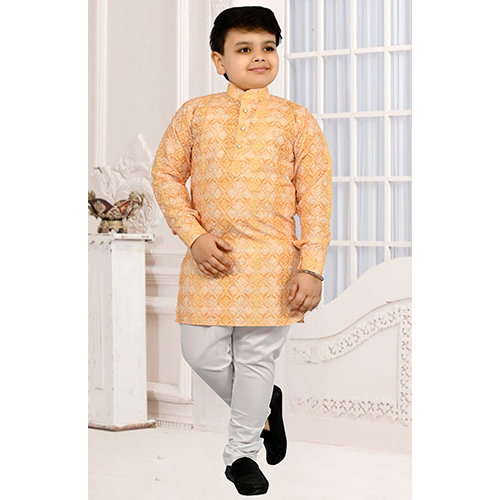 Yellow Printed Kurta Pajama Set - Age Group: 5 -6 Years And Above