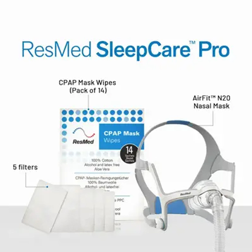 ResMed Airfit N20 CPAP Mask Sleepcare Pro Package (Includes N20 Mask  5 Filters  CPAP Wipes (Pack of 14)  ResMed Bene