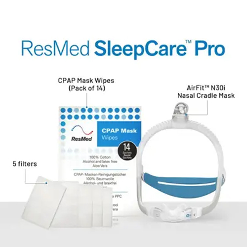 ResMed Airfit N30i CPAP Mask Sleepcare Pro Package (Includes N30i Mask (Standard)  5 Filters  CPAP Wipes (Pack of 14)