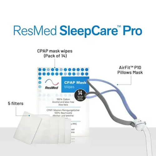 ResMed Airfit P10 CPAP Mask Sleepcare Pro Package (Includes P10 Mask Standard  5 Filters  CPAP Wipes (Pack of 14)  Re