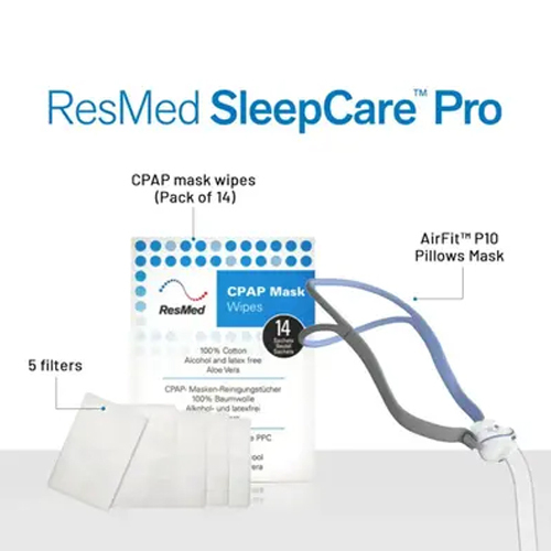 ResMed Airfit P10 CPAP Mask Sleepcare Pro Package (Includes P10 Mask Standard  5 Filters  CPAP Wipes (Pack of 14)  ResMed Benefits