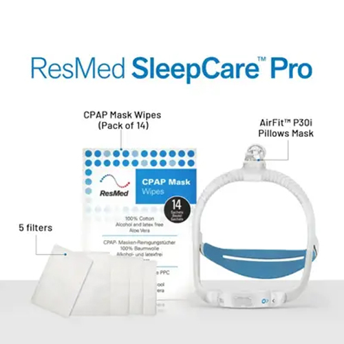 ResMed Airfit P30i CPAP Mask Sleepcare Pro Package (Includes P30i Mask  5 Filters  CPAP Wipes (Pack of 14)  ResMed Be