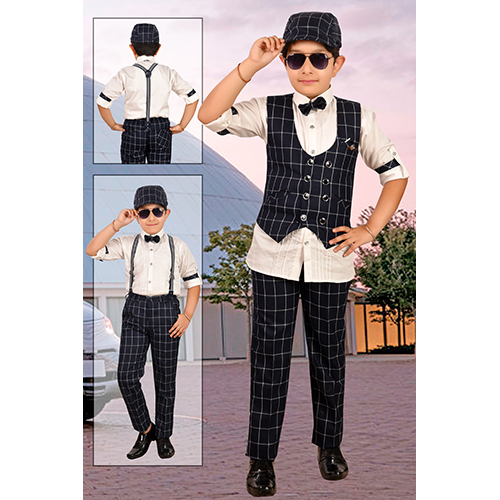 Modern Boys Coat Pant Set With Cap - Color: Multicolor