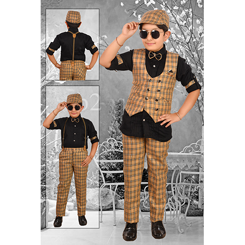 Modern Boys Coat Pant Set With Cap - Color: Multicolor