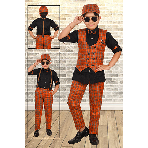 Modern Boys Coat Pant Set With Cap - Color: Multicolor