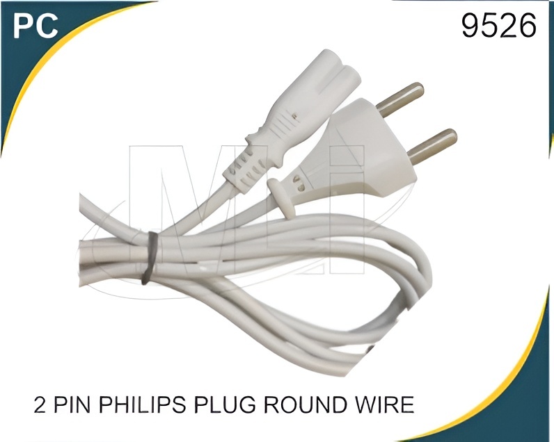 2 PIN PHILIPS PLUG ROUND WIRE - Brass, White/Black, Solid Conductor, Paper-Based Insulation | Round Wire Design for Flexibility and Durability