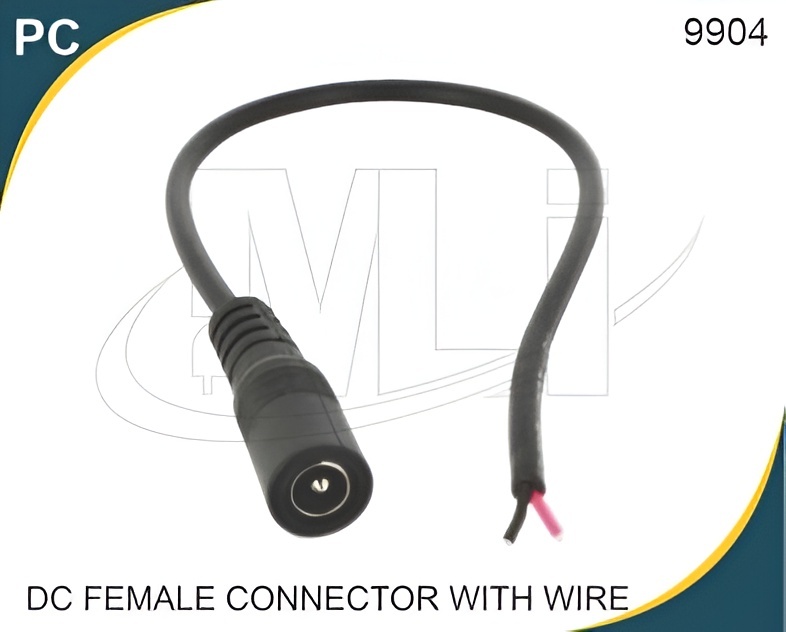 DC Female Connector with Wire - Black & Red Current Rating 5A | Secure Soldering or Crimping for Reliable Connections
