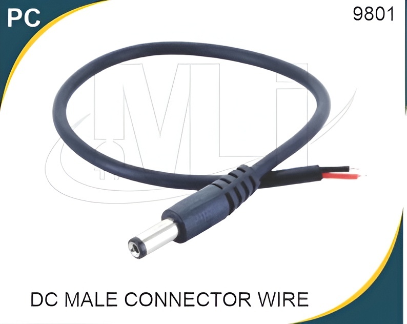 DC Male Connector with Wire - Copper Material 5A Current Rating Black and Red Color | Secure Soldered Connections Verify Polarity Alignment