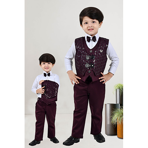 3 Piece Suit - Cotton Blend Mehroon & White Color | Modern Full Sleeves For Boys And Girls