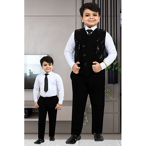 Black Unique Coat Pant Set For Boys - Design: Modern
