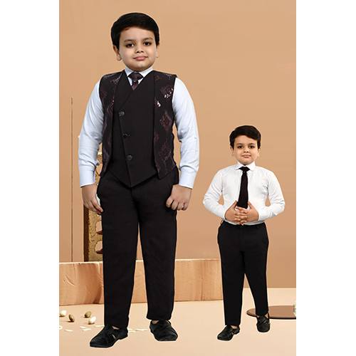 Black Unique Coat Pant Set For Boys - Design: Modern