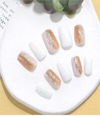 CherryBox Square False Nails White Pink Gold Combo Press on Nails Chrome Glossy Fake Nails Wedding 24Pcs Acrylic Stick on Nails for Women and Girls (Jelly Glue Adhesive Tabs and Glue Included)