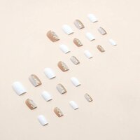 CherryBox Square False Nails White Pink Gold Combo Press on Nails Chrome Glossy Fake Nails Wedding 24Pcs Acrylic Stick on Nails for Women and Girls (Jelly Glue Adhesive Tabs and Glue Included)
