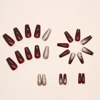 CherryBox Set of 24 Artificial Reusable Nails in Red and Golden colour for weddings parties kittes get together (Includes Jelly Glue Adhesive Tabs and Glue)