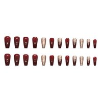 CherryBox Set of 24 Artificial Reusable Nails in Red and Golden colour for weddings parties kittes get together (Includes Jelly Glue Adhesive Tabs and Glue)
