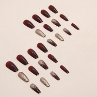 CherryBox Set of 24 Artificial Reusable Nails in Red and Golden colour for weddings parties kittes get together (Includes Jelly Glue Adhesive Tabs and Glue)