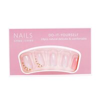 CherryBox artificial nails extension pink silver color with 3D white and golden pearl fake nails design 24 pieces set (Jelly Stick Sheet and Glue Included)