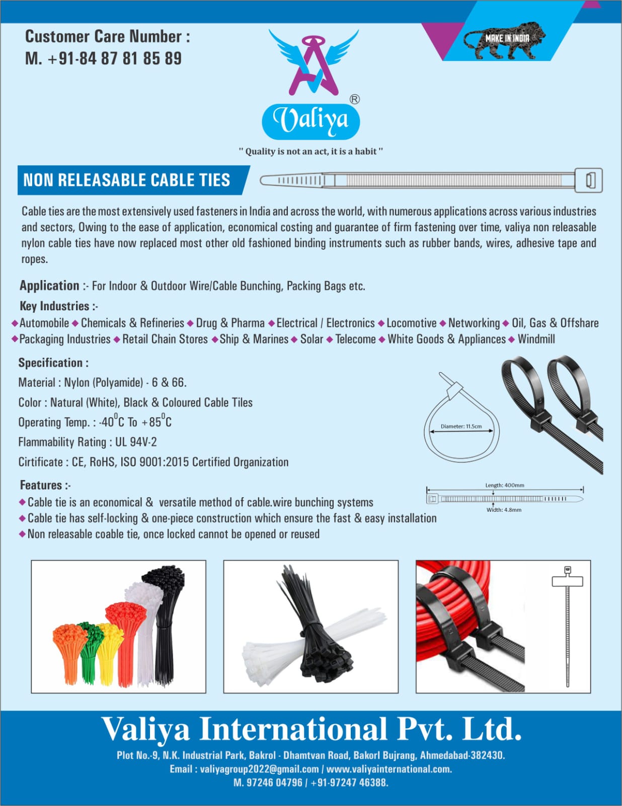 Multicolor Nylon Cable Ties - Nylon Material, 100x2.5mm To 600x7.6mm Size, Natural/white/black Colors | Armored, Uv-resistant, Weather-resistant