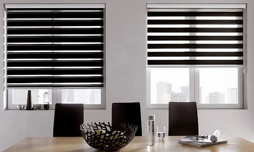 Brown Zebra Blind - High-Quality Polyester Material | Modern Design, Elegant Brown Color, Ideal for Office Window Privacy Control