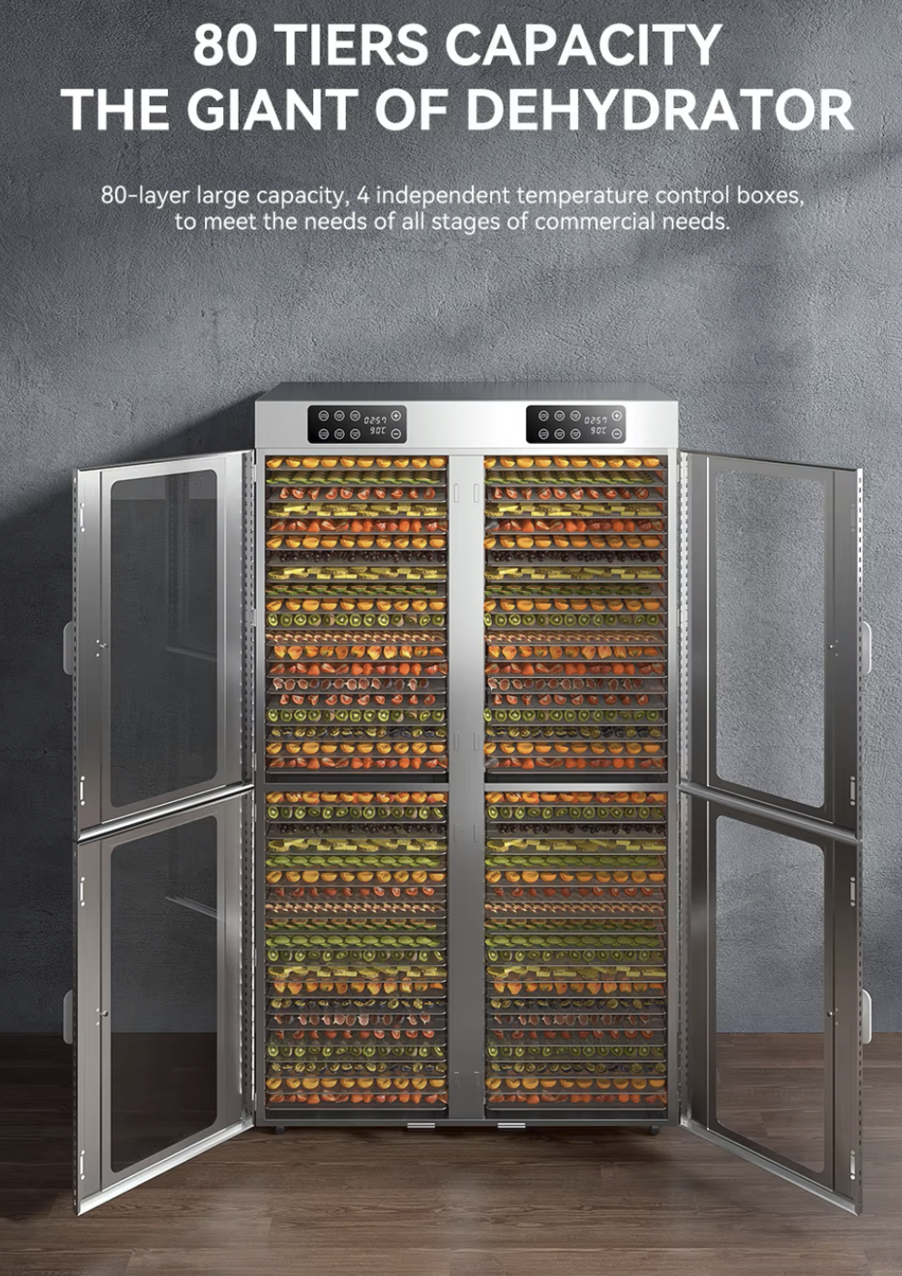 304SS 80 Trays Commercial Cook Food Vegetable Drying Dehydrator Machine