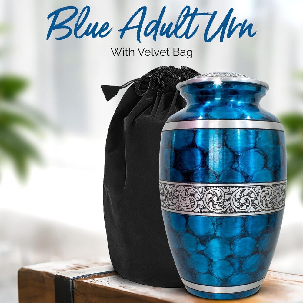 Royal Blue Aluminium Adult Cremation Urn for Male & Female Ashes