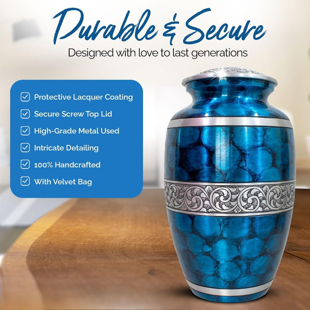 Royal Blue Aluminium Adult Cremation Urn for Male & Female Ashes