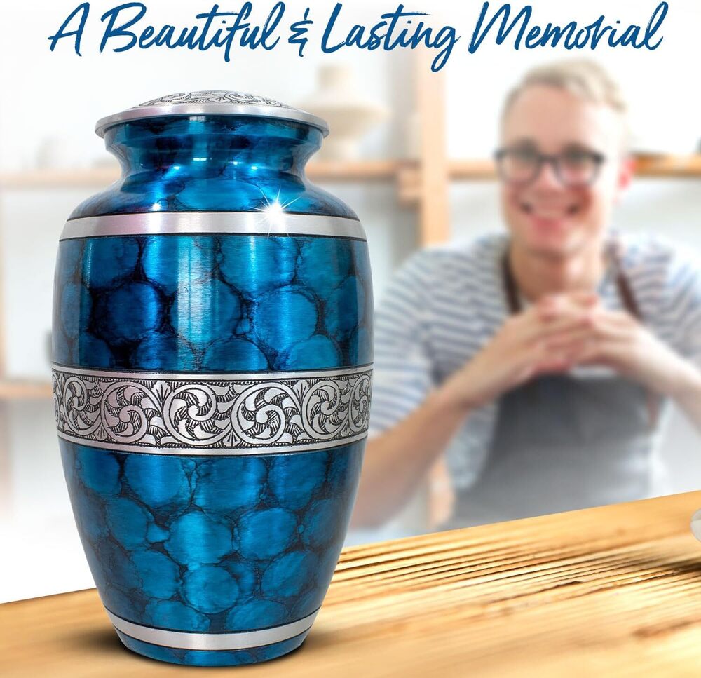 Royal Blue Aluminium Adult Cremation Urn for Male & Female Ashes