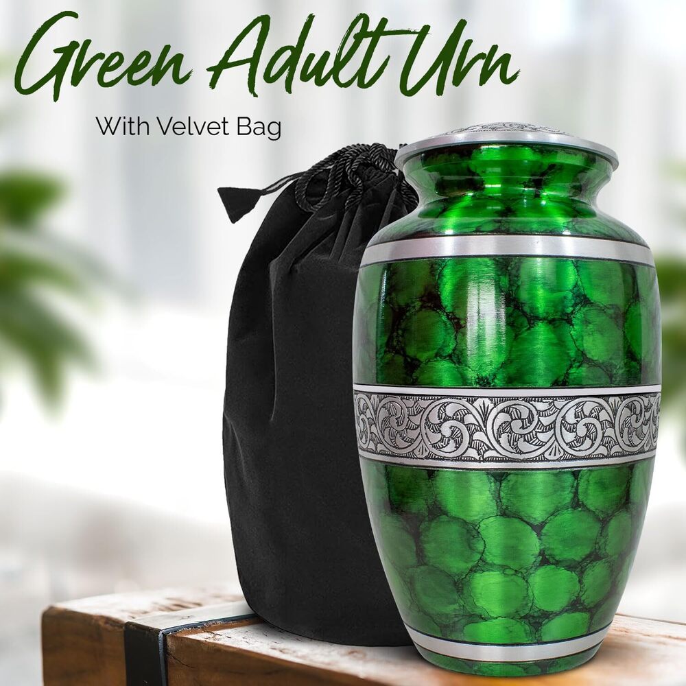 Green Adult Aluminium Memorial Urn for Funeral Ashes