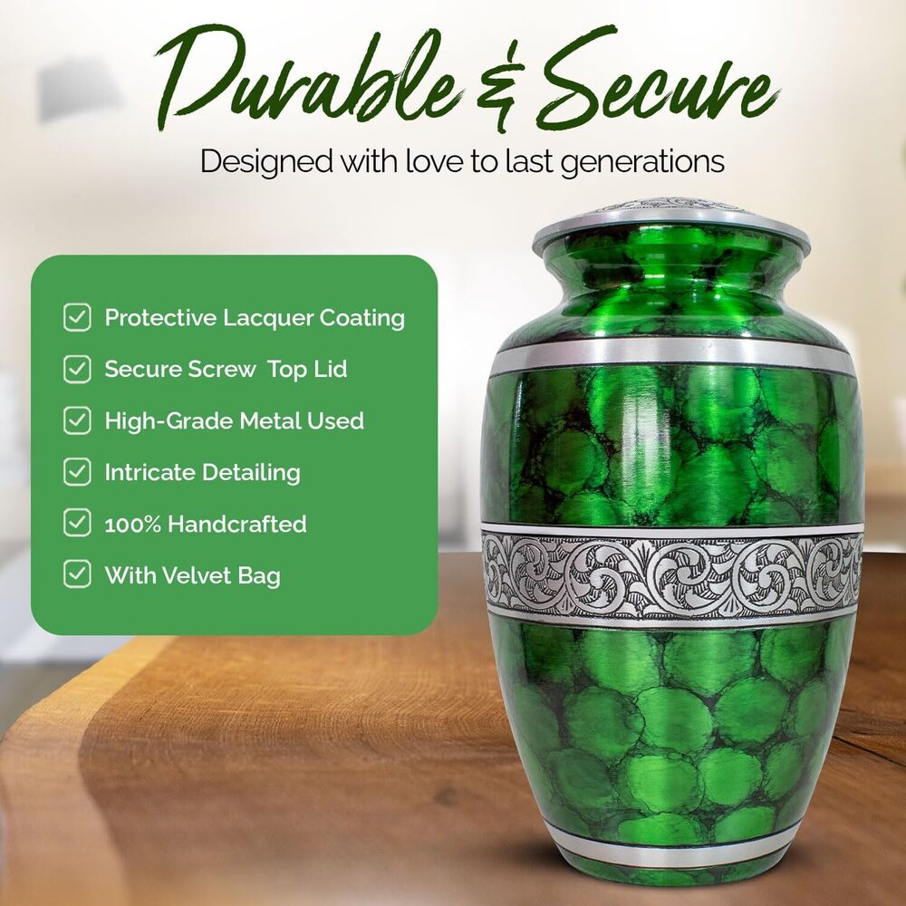 Green Adult Aluminium Memorial Urn for Funeral Ashes