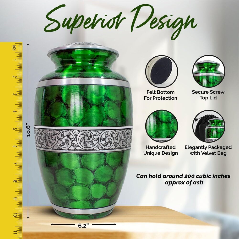 Green Adult Aluminium Memorial Urn for Funeral Ashes