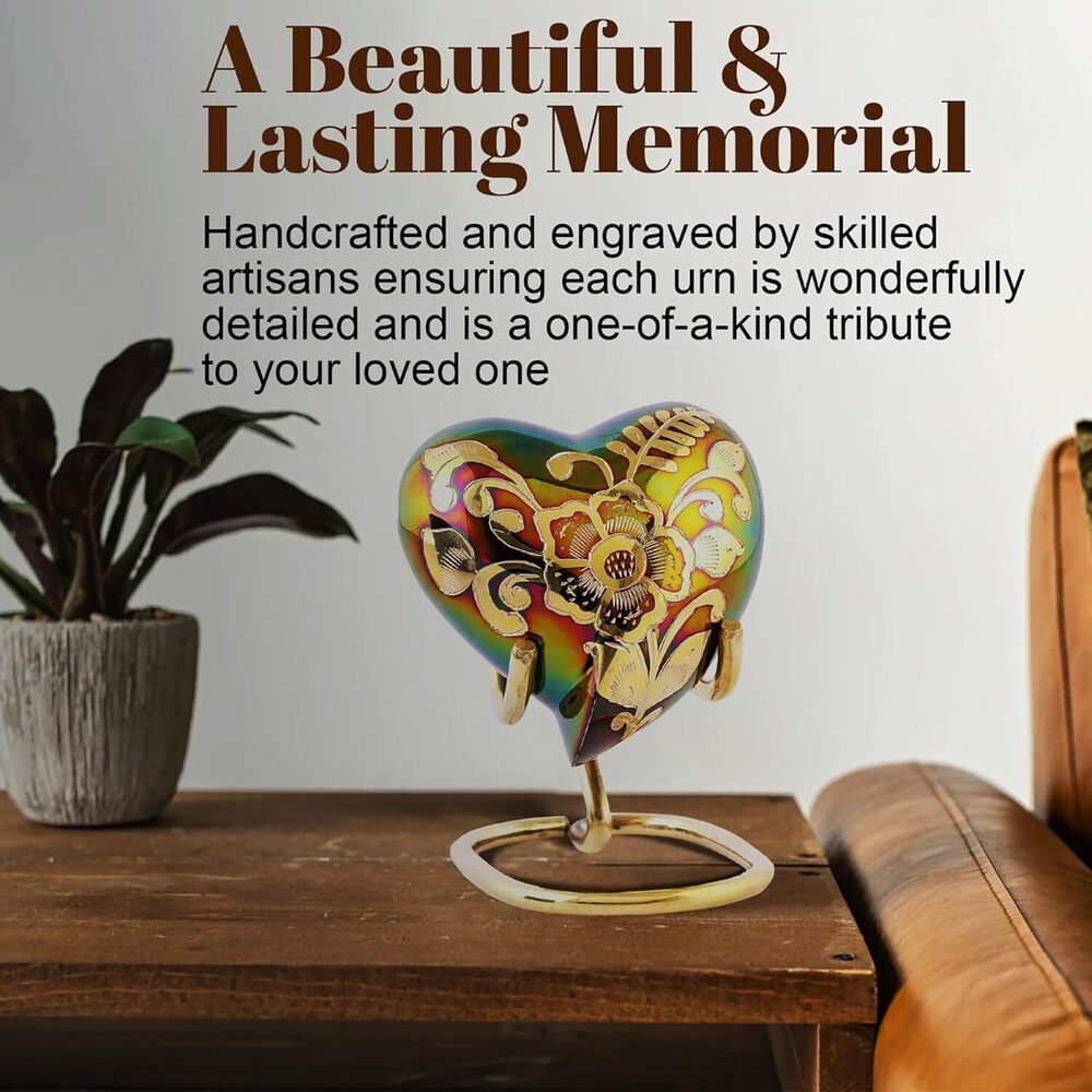 Hand Engraved Brass Heart Keepsake Cremation Urn Small Urn Funeral Urns Supplies