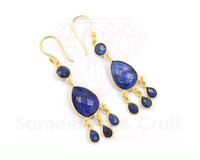 Natural Gemstone With 18K Gold Plated Handmade Pear Shape Faceted Cut Stone Hoop Earrings