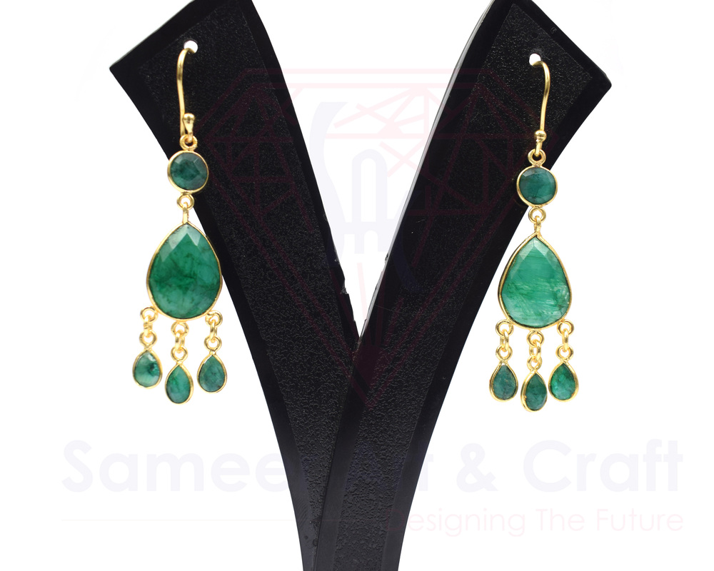 Natural Gemstone With 18K Gold Plated Handmade Pear Shape Faceted Cut Stone Hoop Earrings