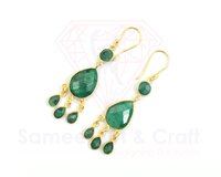 Natural Gemstone With 18K Gold Plated Handmade Pear Shape Faceted Cut Stone Hoop Earrings