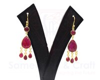 Natural Gemstone With 18K Gold Plated Handmade Pear Shape Faceted Cut Stone Hoop Earrings