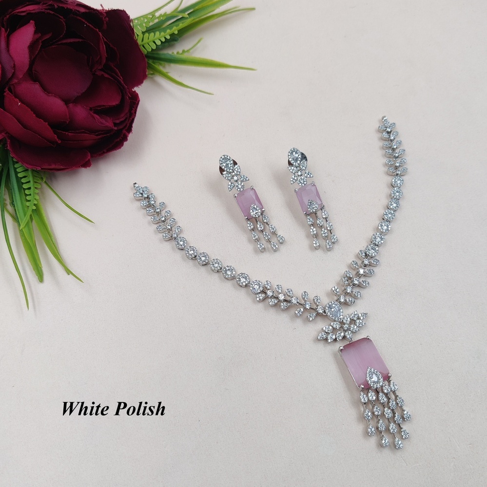 Party Wear AD Necklace With GlassStone