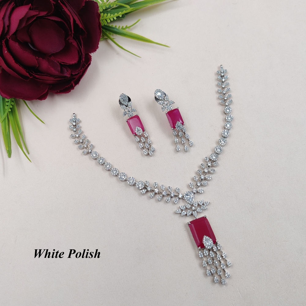 Party Wear AD Necklace With GlassStone