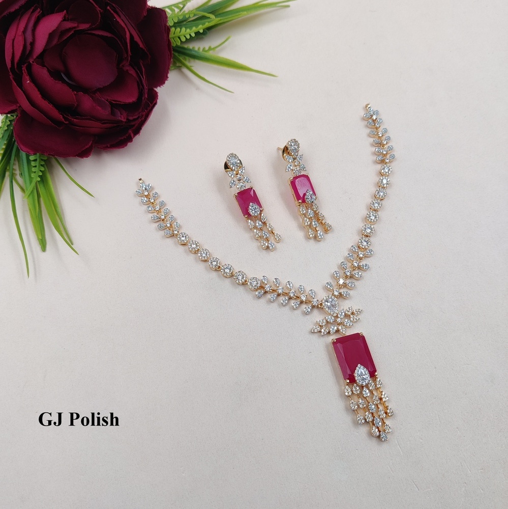 Party Wear AD Necklace With GlassStone
