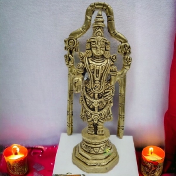 Lord Bala Ji Brass Religious Showpiece With Fine Carving| Tirupati Balaji| Home Da A A Accor| Temple Da A A Accor - Color: Yellow