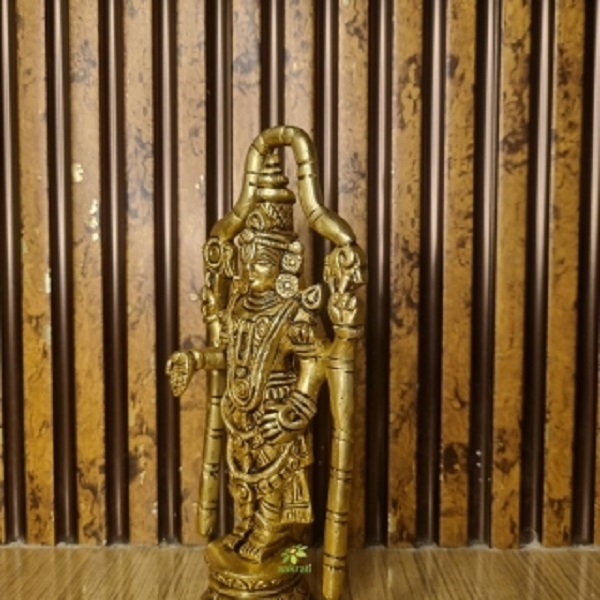 Lord Bala Ji Brass Religious Showpiece With Fine Carving| Tirupati Balaji| Home Da A A Accor| Temple Da A A Accor - Color: Yellow
