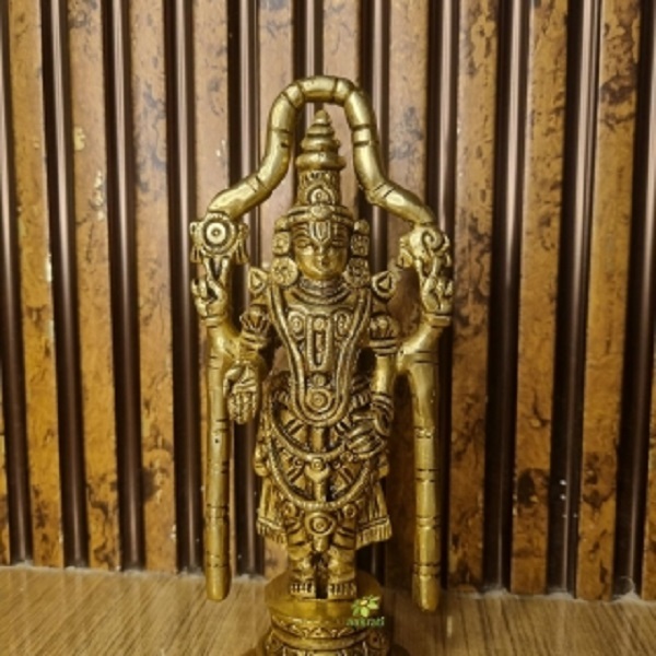 Lord Bala Ji Brass Religious Showpiece With Fine Carving| Tirupati Balaji| Home Da A A Accor| Temple Da A A Accor - Color: Yellow