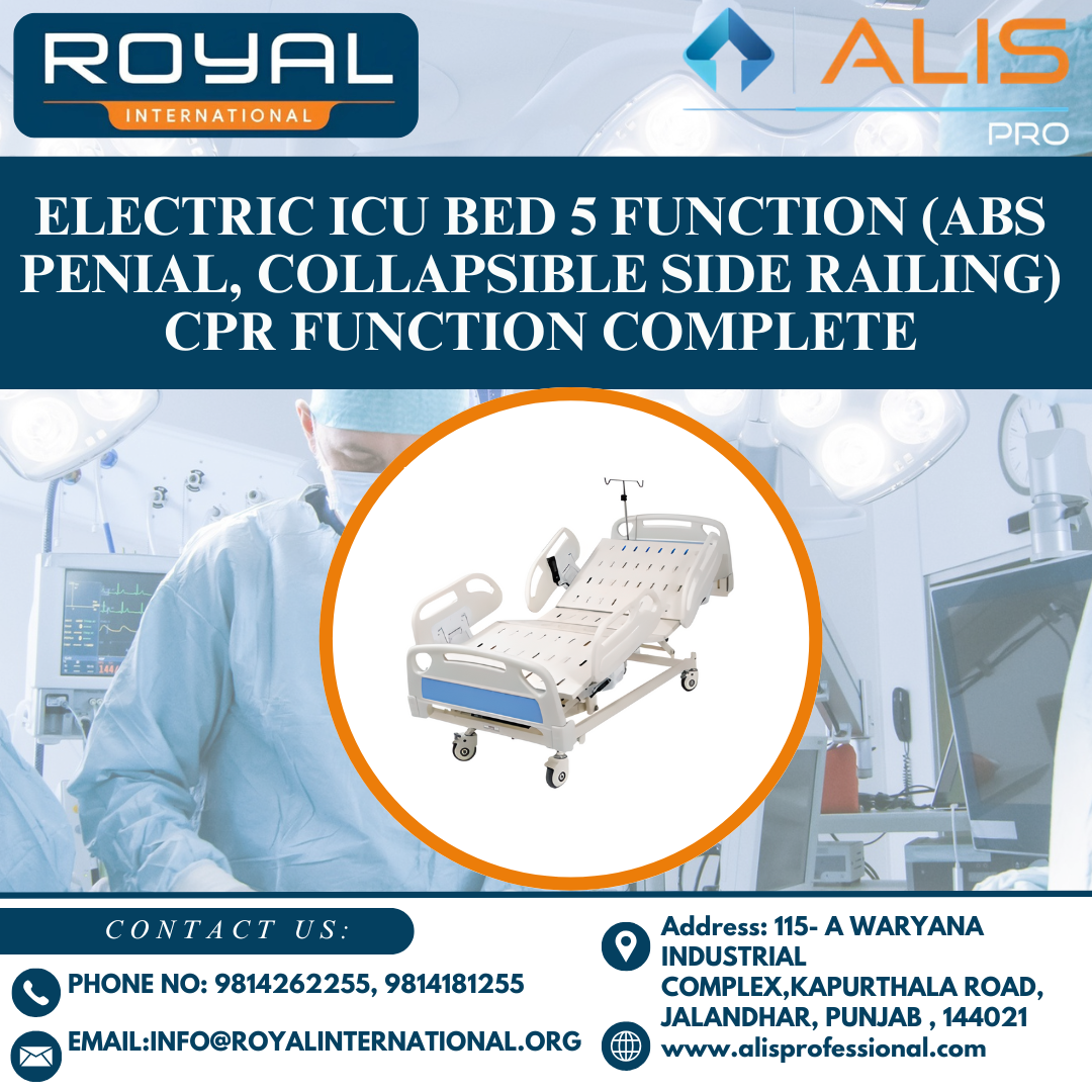 Electric ICU Bed 5 function (ABS penial, Collapsible side railing) CPR Function Complete