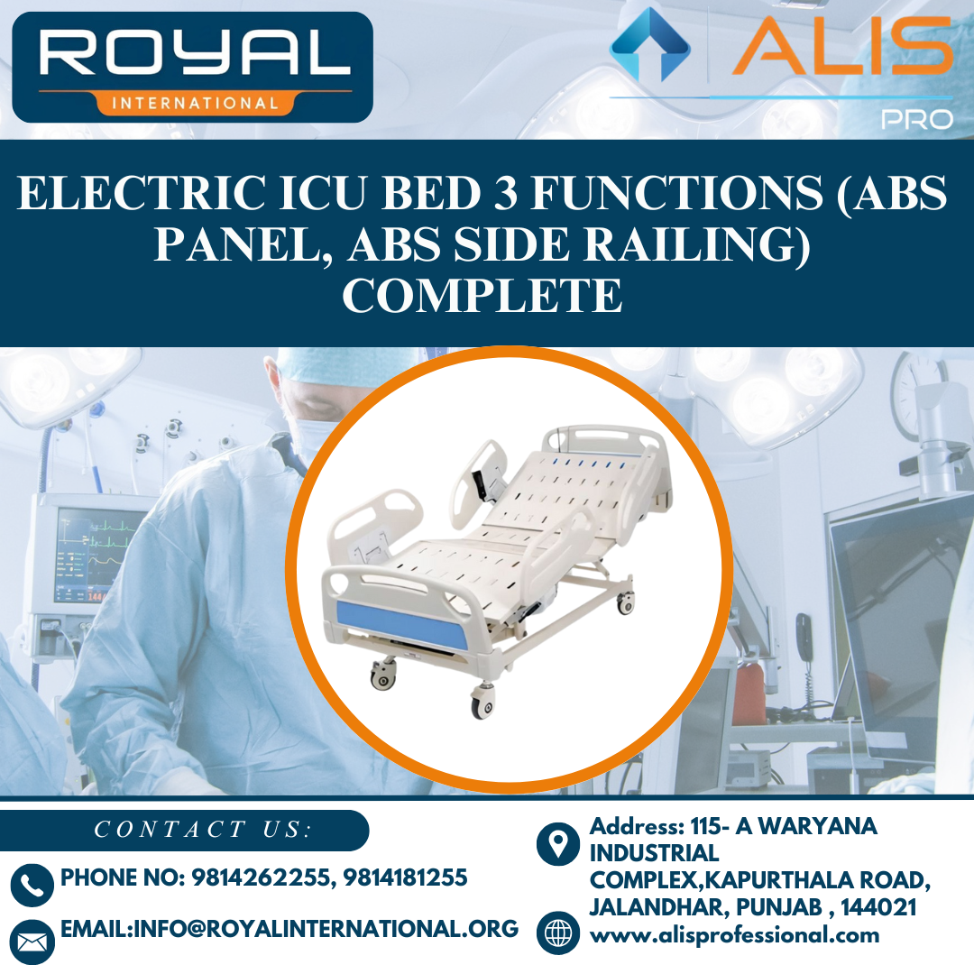 Electric ICU bed 3 functions (ABS panel, ABS side railing) Complete