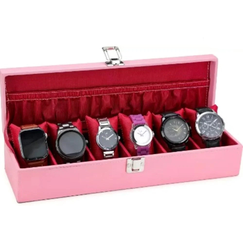 6 Slot Ss-Wb1-05-Pkmh-3 Watch Box - Color: Pink